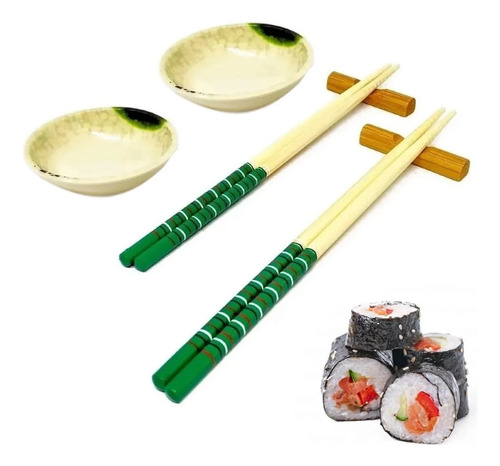 Conjunto Para Sushi Com 8 Peças Hashi, Molheira E Suporte