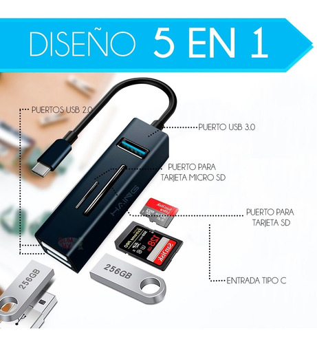 Hub Adaptador Tipo C Lector Usb 3.0 Memorias Micro Sd Otg Ha