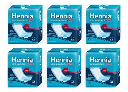 6 Pack Hennia Apósitos Para Incontinencia Plus X 20 Unid