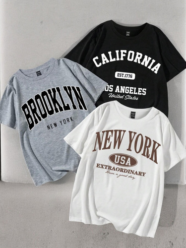Set 3 Playera Brooklyn California New York Moda Trendy Fash