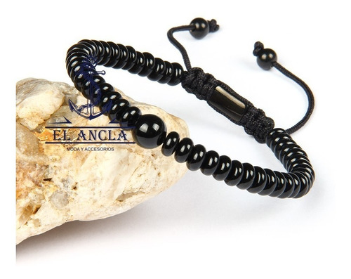Pulsera Piedra Natural Onyx Negra Hombre Ajustable Caballero