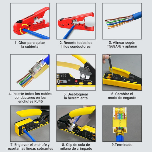 Herramienta De Engarzado Cat7 Ampcom Ez Pass Through Rj45 Co