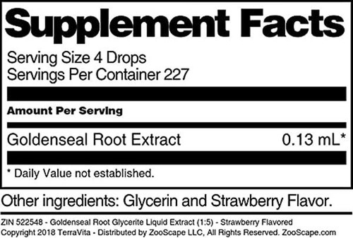 Terravita Extracto Glicerito Goldenseal Sabor Fresa 1oz