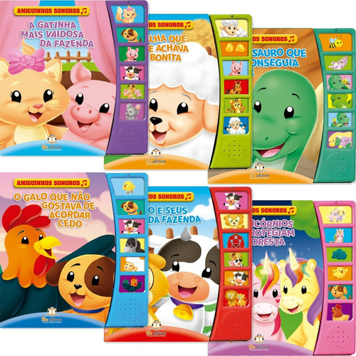 Livros Infantis Coleção Amiguinhos Sonoros Kit Com 6 Livros
