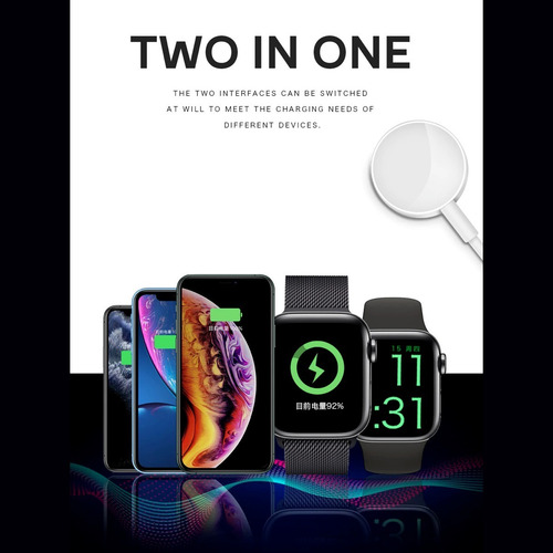 Imagen 3 de 8 de Cargador Magnético 2 En 1 Para Apple Watch / iPhone / iPad