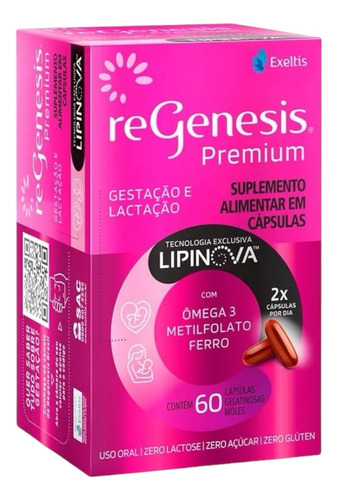 Suplemento Gestantes Regenesis Premium Lipinova 60 Cápsulas Sabor Sem Sabor