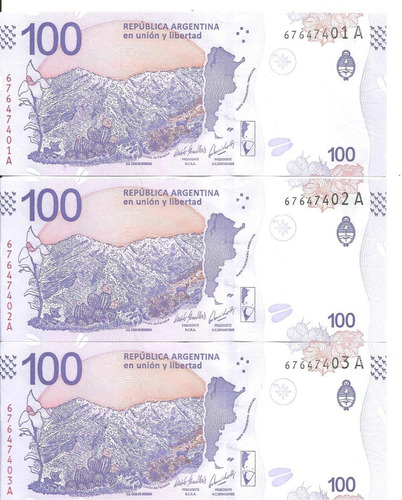 3 Billetes 100 Pesos Correlativos Taruca ¡ Excelente!