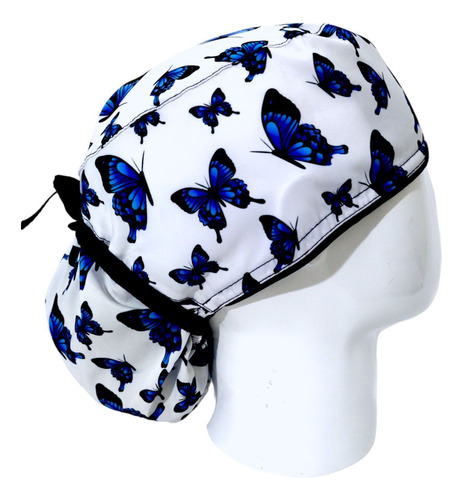 Gorro Quirúrgico Mujer + Lanyard Mariposas Azules