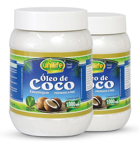 Kit 2 Óleo De Coco Extra Virgem Unilife 1 Litro.