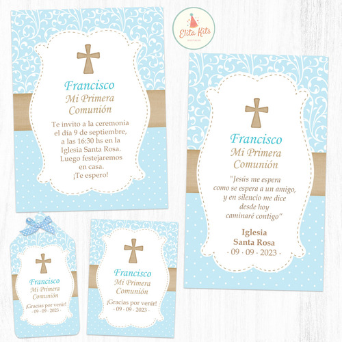 Kit Imprimible Comunión Celeste + Banner, Personalizado
