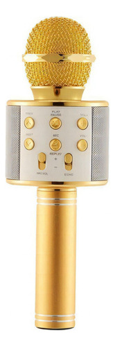 Micrófono inalámbrico Bluetooth Gold Ws-858 con altavoz de color dorado