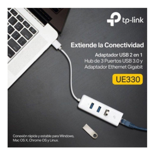 Imagen 4 de 7 de Adaptador Usb A Rj45 Ethernet Giga Tp-link Ue330 + 3 Usb Hub