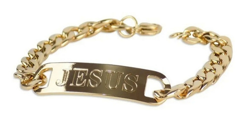 Pulseira Jesus Banhada Folheada Ouro Grumet Corrente Dourada