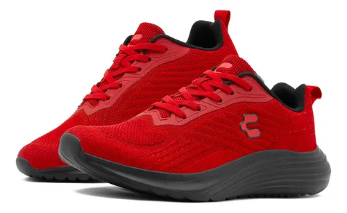 Tenis Running Juvenil Walking Relax Charly Negro Rojo 22 29