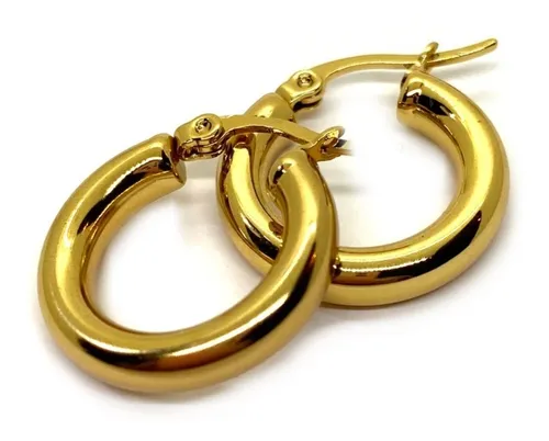 Aros Argollas Infladas Acero Dorado 2 Cm