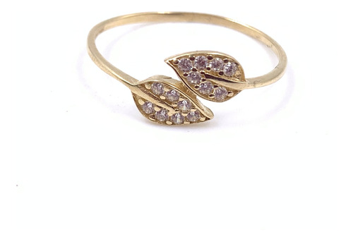 Anillo Para Dama Oro Amarillo 14 K 0.9 Gr  Hojas  Con Circon