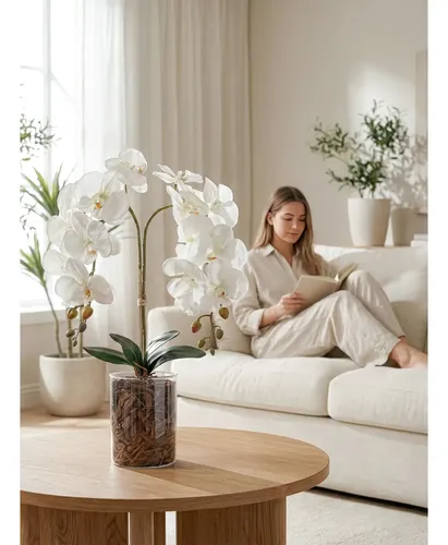 Arranjo De Orquidea Artificial Vaso Com Flores Artificiais Branco