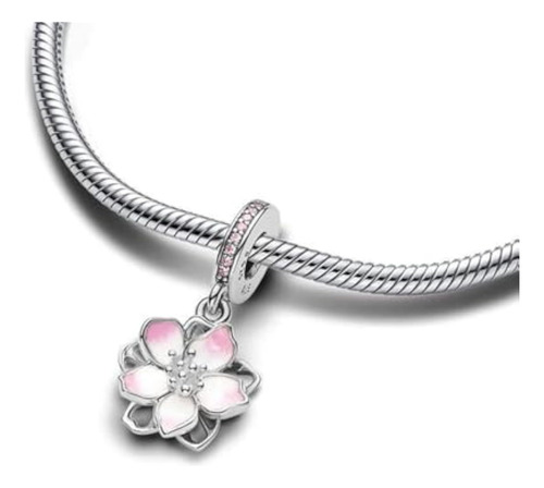 Charm De Plata De Ley 925 Charm Flor De Cerezo Para Pulsera