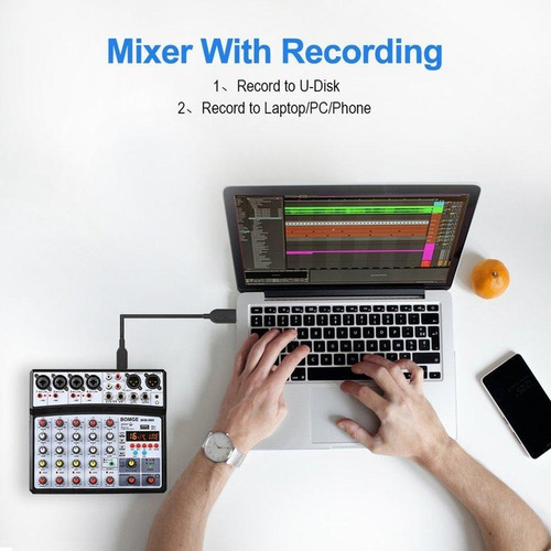 Consola 6 Canales Audio Mixer Usb, Bluetooth, Mp3, Rec, Pc