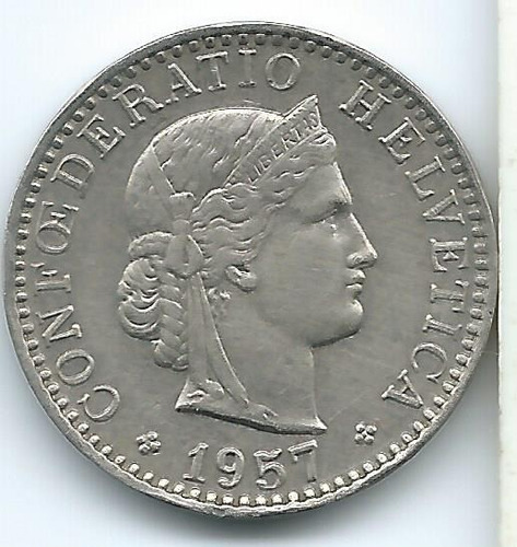 Moneda  De  Suiza  20  Rappen  1957  Muy  Buena  Pieza