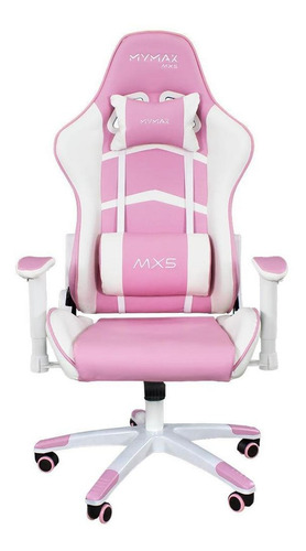 Imagem 1 de 10 de Cadeira Gamer Mx5 Giratoria Branco E Rosa - Mymax