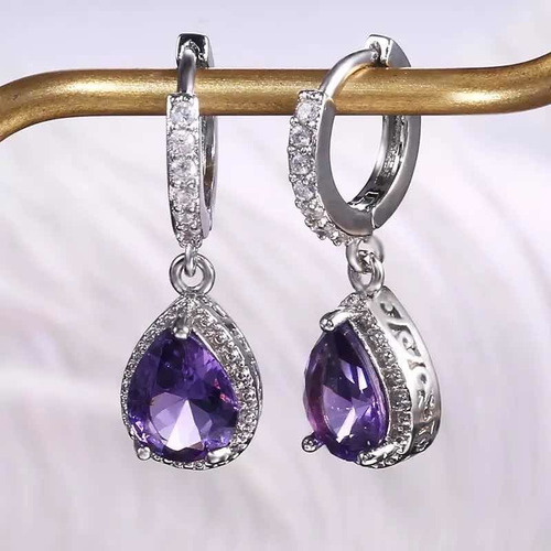 Imagen 5 de 6 de Aros Importados Piedra Amatista Para Mujer