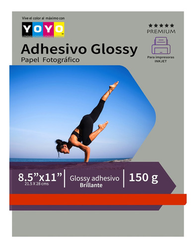 Papel Fotográfico Adhesivo Carta Glossy Brillante 150g 1 Paq