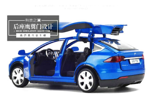 1:32 Tesla Model X90 Azul Alloy Pull Back Car Con Luz Led Y Sonid