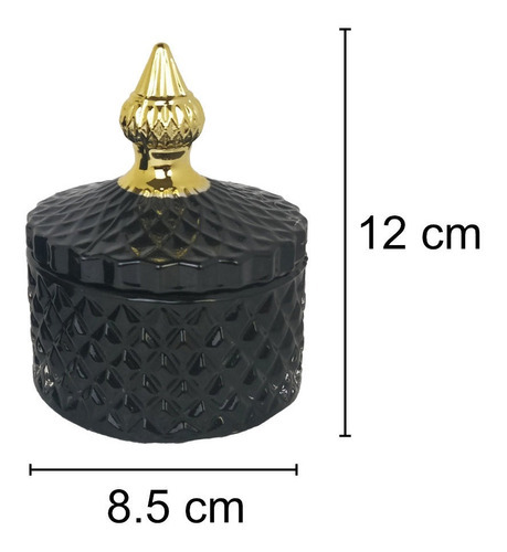 Jogo 2 Bomboniere Decorativo Preto Vidro Potiche Tampa Luxo