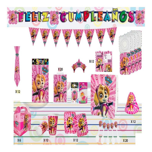 Kit Decoración Fiesta Skye Paw Patrol 36 Invitados + Regalo