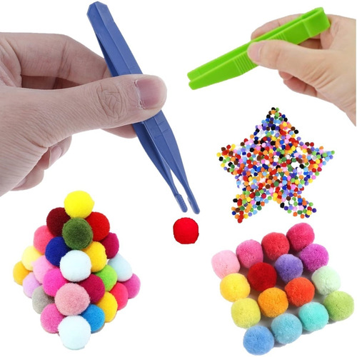 Brinquedo Com Pinça + Pompom Ensinar As Cores E Coordenação 