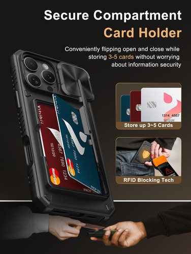 Funda Para Iphone 16 Pro Max Vihibii Con Tarjetero Bloqueo R Negro Nombre Del Diseño