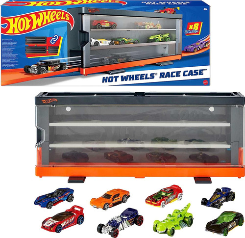 Maletín Hot Wheels Race Con 8 Coches De Juguete, Pantalla In