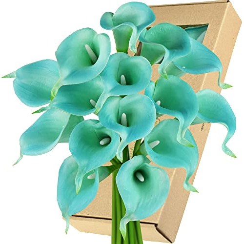 Flores Artificiales 15 Calas Realistas De 37cm Aquamarine