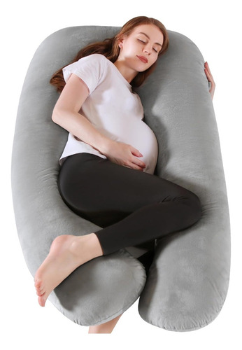 Cojín Almohada Embarazo Lactancia De Microgel Grande Color Gris Geométrico
