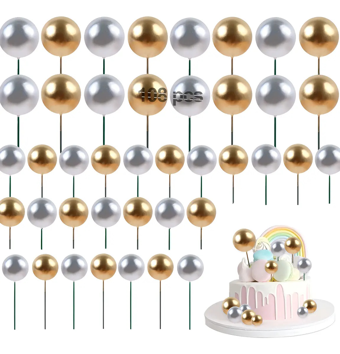 Decoracion Para Pastel Cake Topper Cumpleaños Fiesta 108pzs Color Plateado