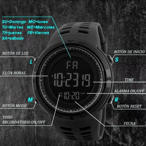 Reloj Hombre Casual Para Correr Y Nadar Con Correa Cómoda Negro Negro Negro
