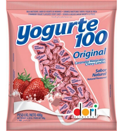Bala Morango Yogurte 100 Original Pacote 400g