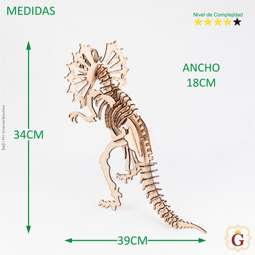 Imagen 2 de 6 de Dinosaurio P/armar 3d En Fibro Fácil Dilophosaurus