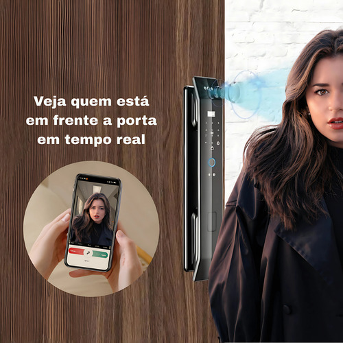 Fechadura Digital Reconhecimento Facial Vídeo Chamada Tuya Black Piano