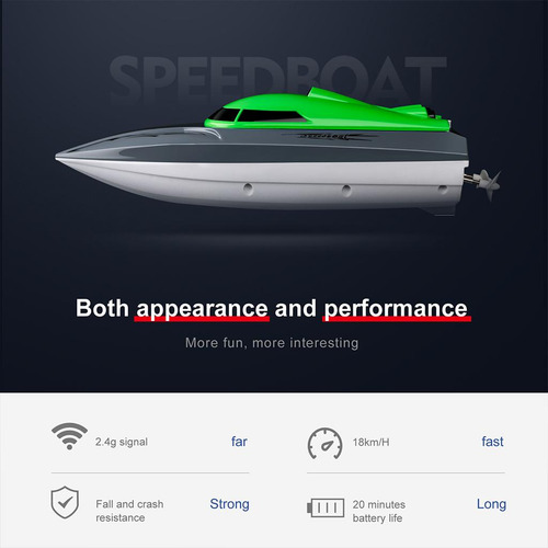 Barco De Carreras Rc A Prueba De Agua 20 Km / H Motor Verde