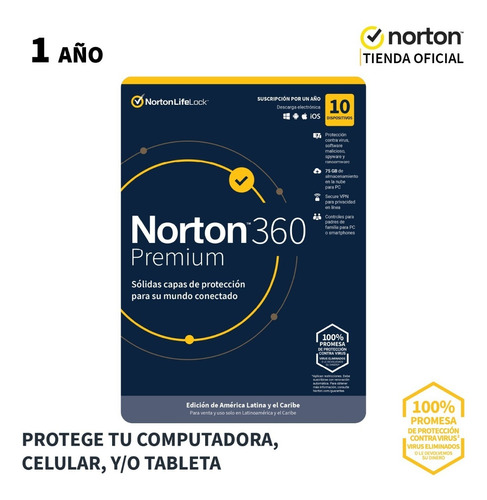 Norton 360 Deluxe 75gb 10 Dispositivos 1 Año