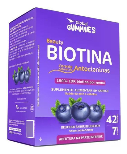 Biotina Gummies Global - 42 Gomas Blueberry