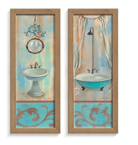 Kit 2 Quadros Decorativos Banheiro Toalete Lavabo