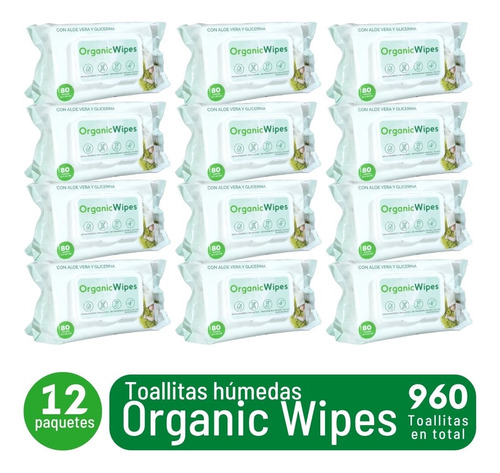Toallitas Húmedas Water Sin Alcohol Hipoalergénico Bebe 12 x 80 unidades marca Organic Wipes