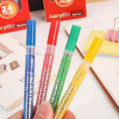 Pack 24 Plumón Marcador Acrílico Toda Superficie Fino 2mm