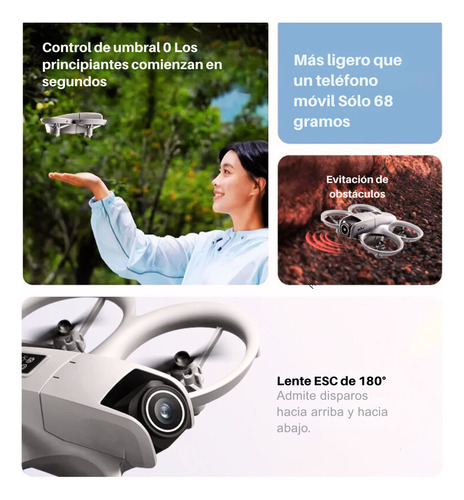 Drone Gt3 Mini Cámara Dual Hd 8k + Gafas Rv Evita Obstaculos Gris