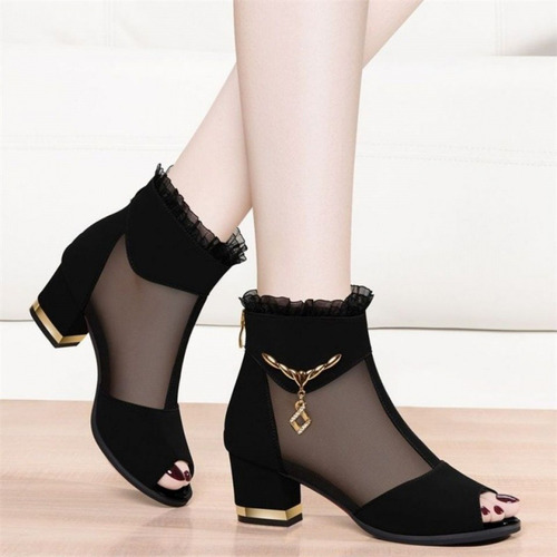 Sandalias De Tacón Alto De Malla Para Mujer - Botas Frescas