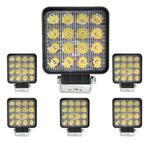 Kit 6 Farol De Led Quadrado 16 Led Bi-volt 10-30v 48w Branco