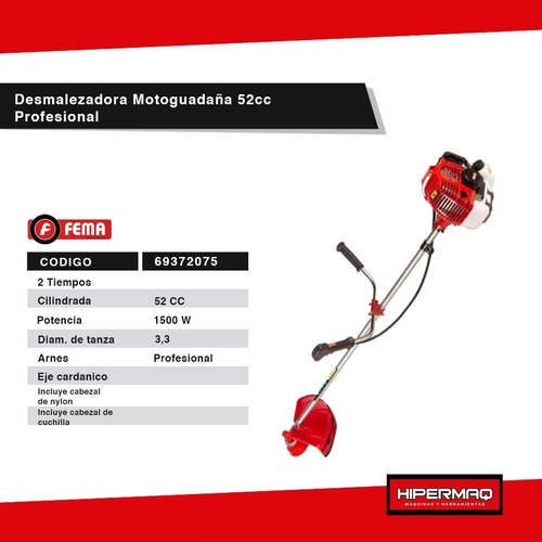 Imagen 5 de 10 de Desmalezadora Motoguadaña Fema 52cc Profesional Bc520